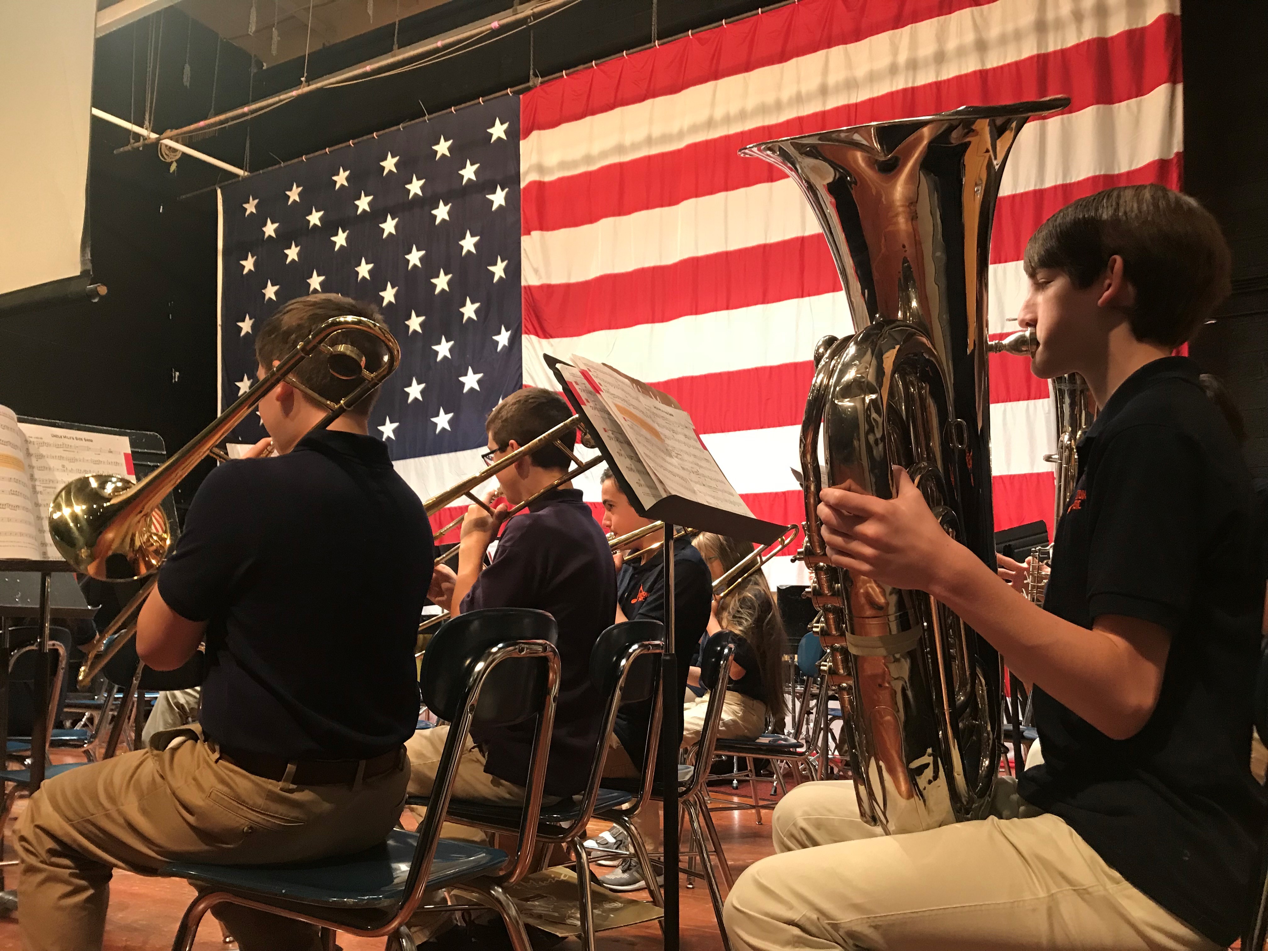 Students from the Holston Middle School jazz band play during a Veterans Day celebration on Nov. 12, 2018. 